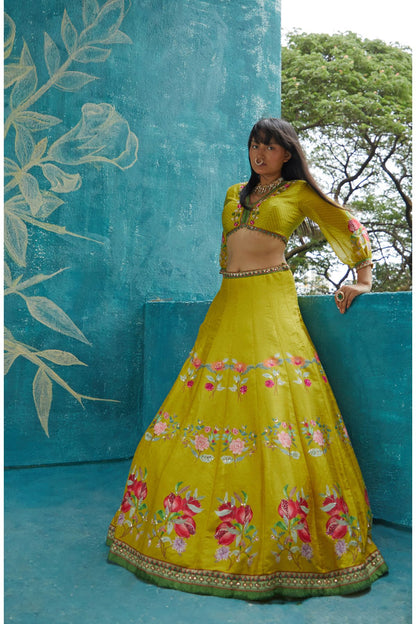 Yellow Printed Lehenga Set