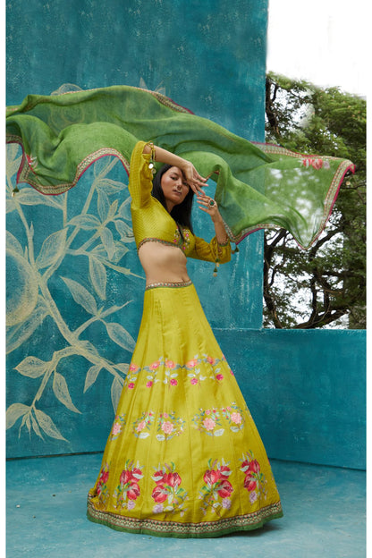 Yellow Printed Lehenga Set