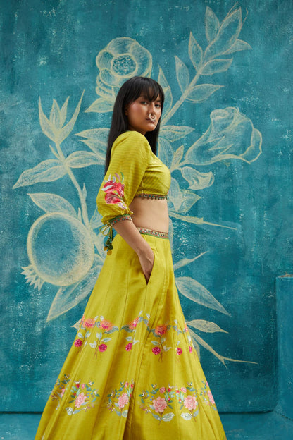 Yellow Printed Lehenga Set