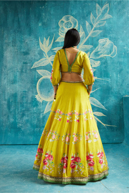 Yellow Printed Lehenga Set