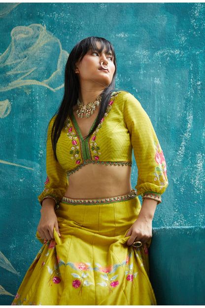 Yellow Printed Lehenga Set