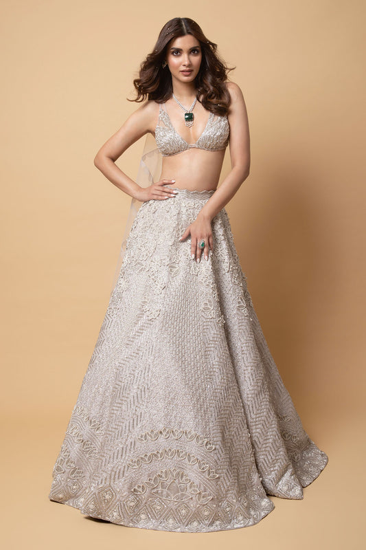 Lustrous Silver Queen Lehenga Set.