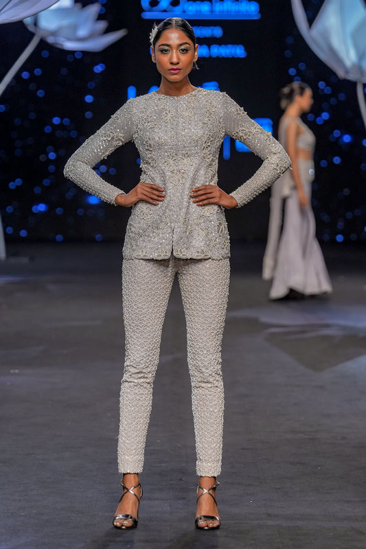 Lustrous Silver Classic Pant Suit