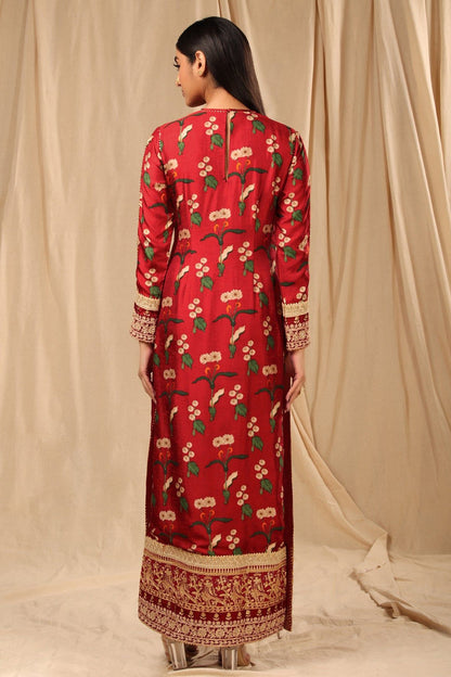 Red Spring Blossom Kurta