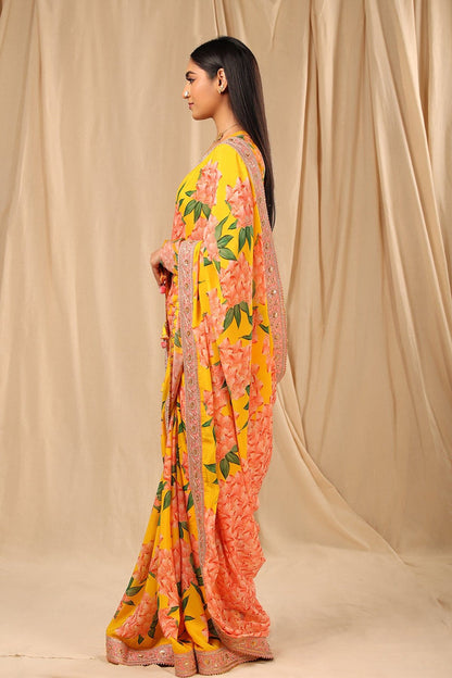 Yellow Candy Swirl Saree