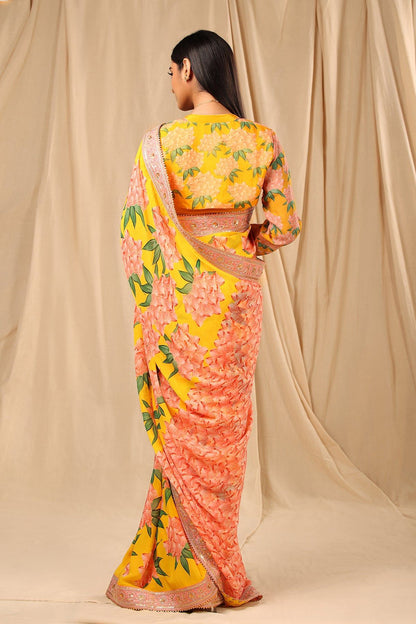 Yellow Candy Swirl Saree