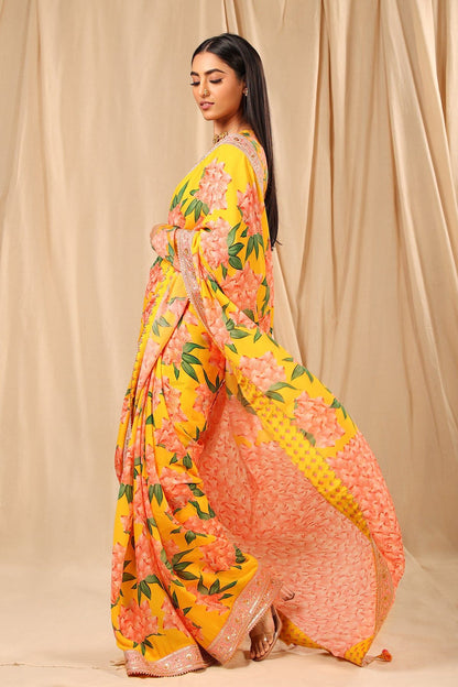 Yellow Candy Swirl Saree