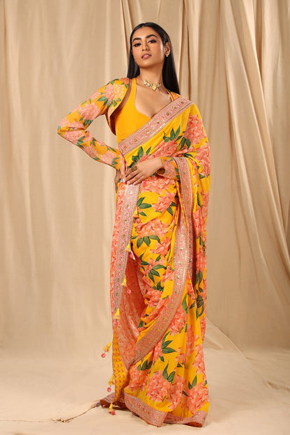 Yellow Candy Swirl Saree