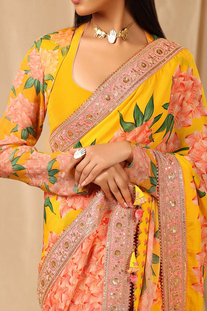 Yellow Candy Swirl Saree