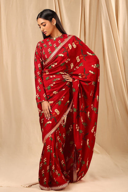 Red Spring Blossom Saree