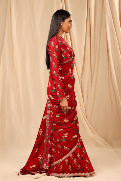 Red Spring Blossom Saree