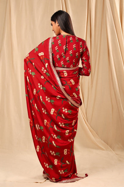 Red Spring Blossom Saree