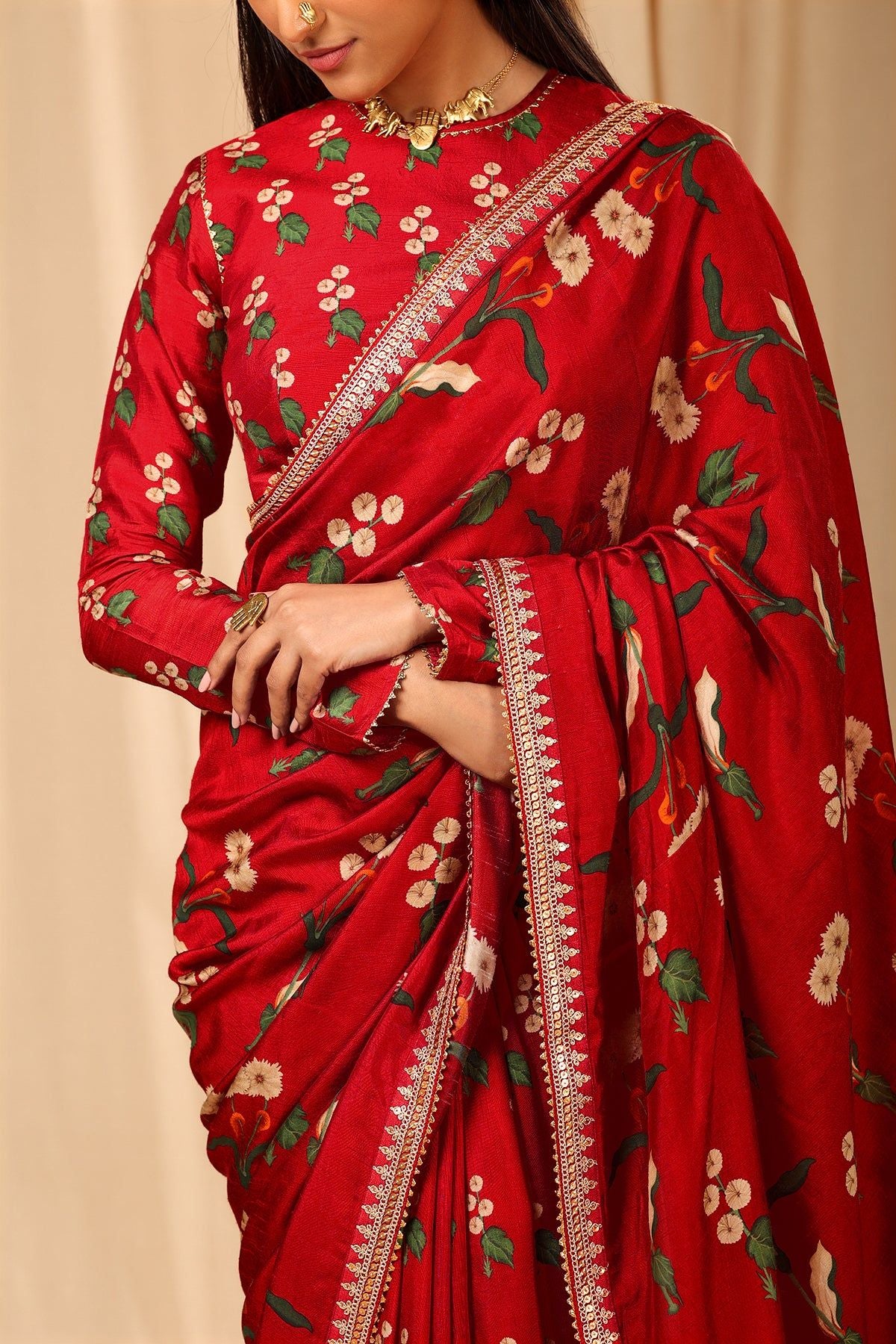 Red Spring Blossom Saree