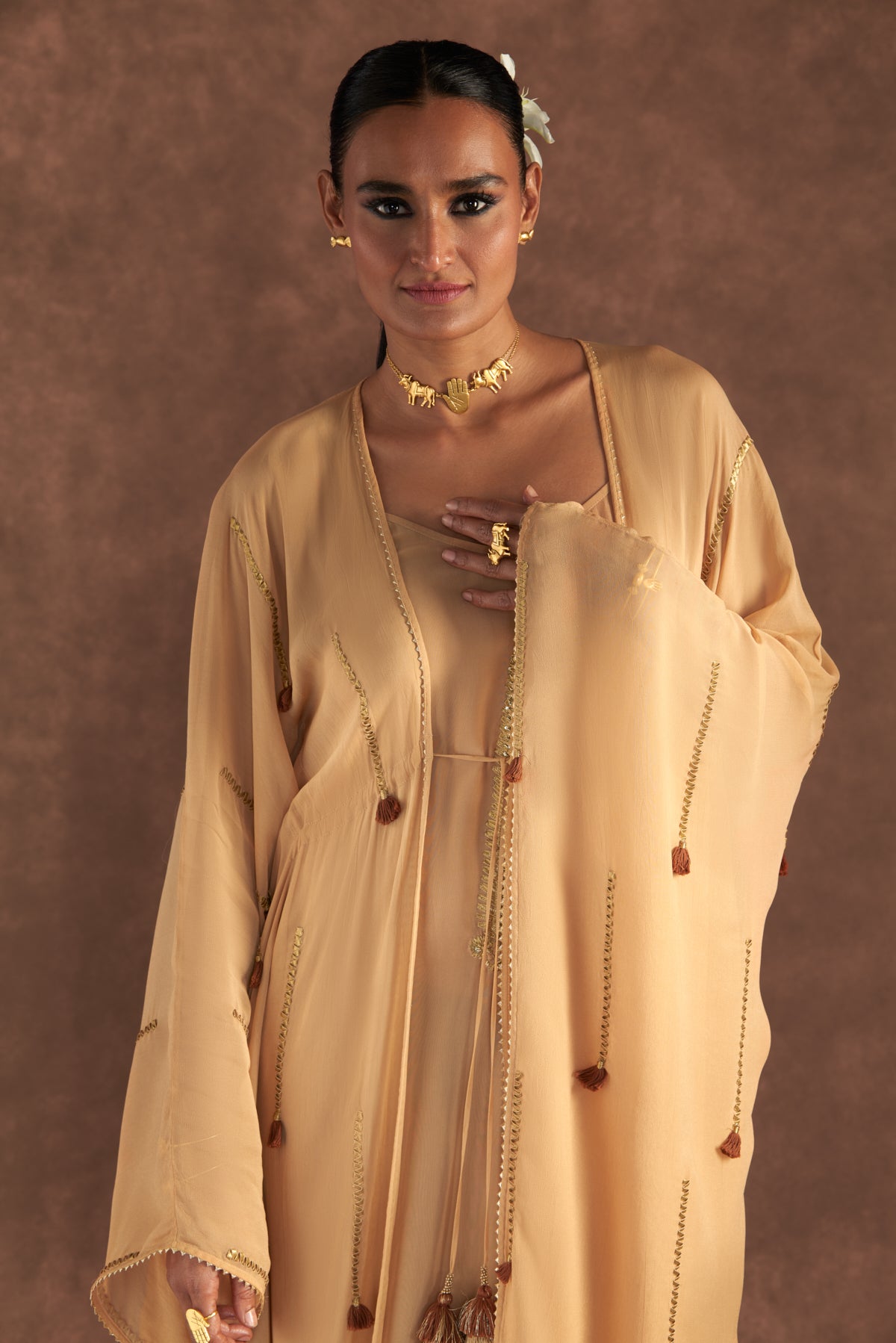 Oatmeal 'Paan-Patti' Cover-Up Kaftan