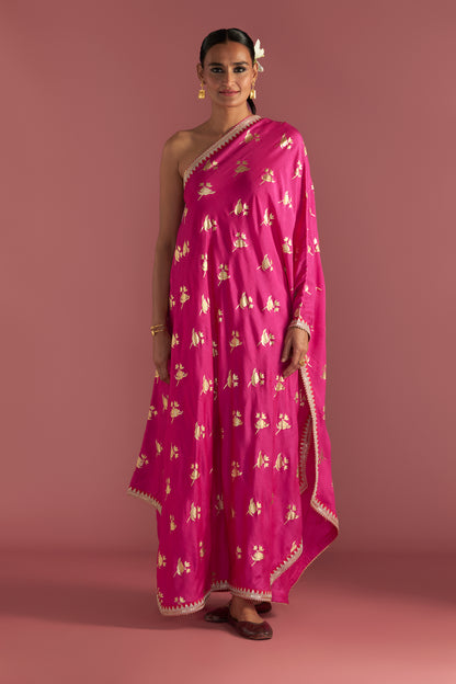 Magenta Irisbud One Shoulder Kaftan