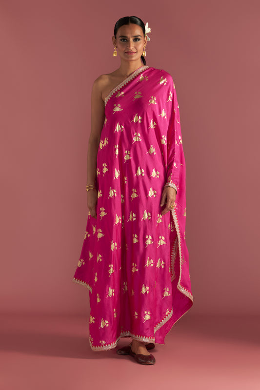 Magenta Irisbud One Shoulder Kaftan