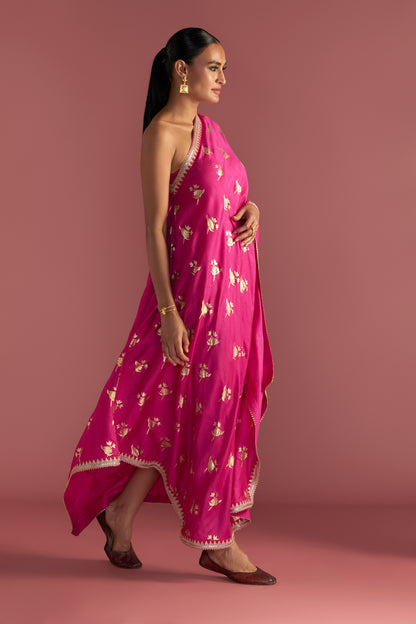 Magenta Irisbud One Shoulder Kaftan