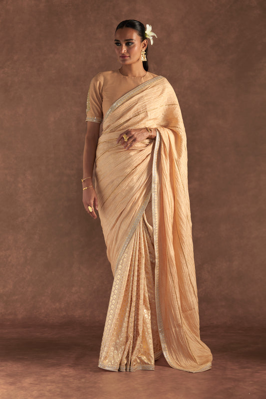 Beige Crushed Honeycomb Saree