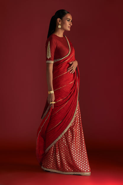 Red Crushed Honeycomb Saree