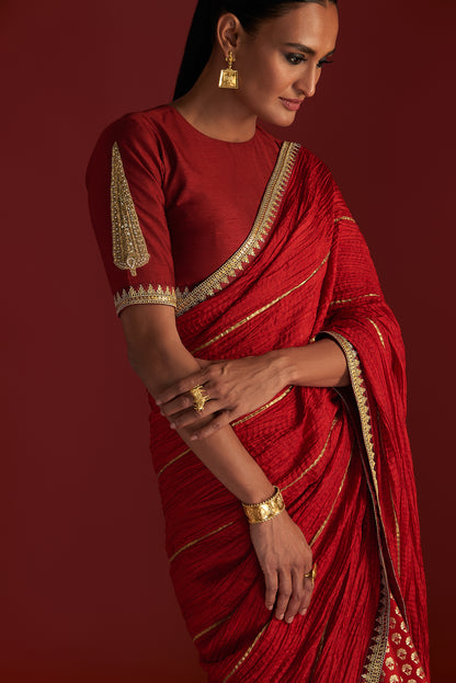 Red Crushed Honeycomb Saree