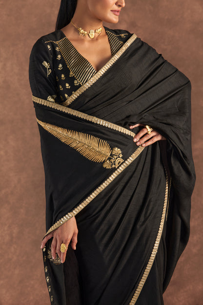 Black 'Paan-Patti' Saree