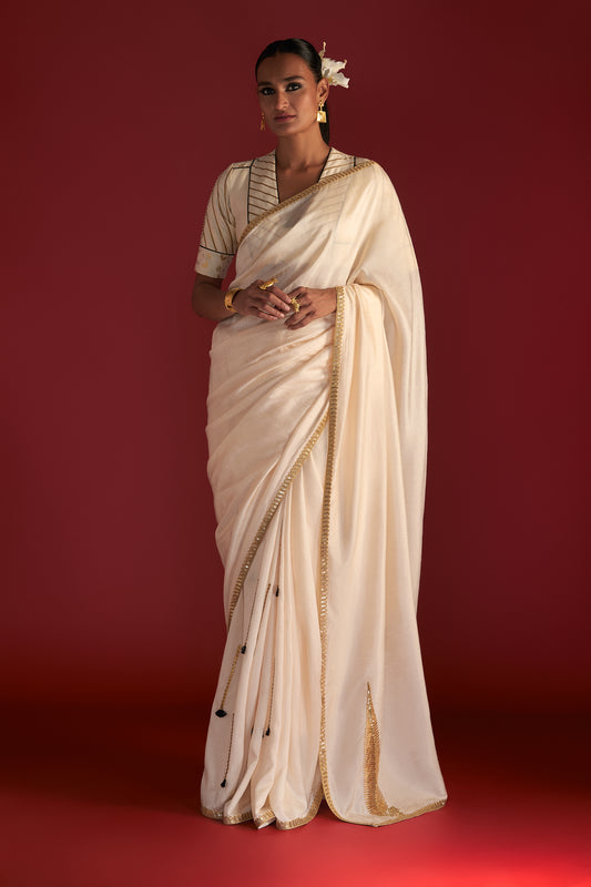 Ivory 'Paan-Patti' Saree