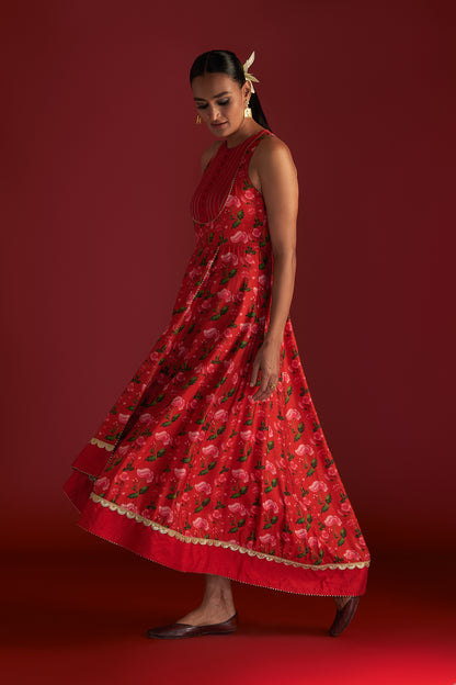 Red Rain Lily Kurta Dress