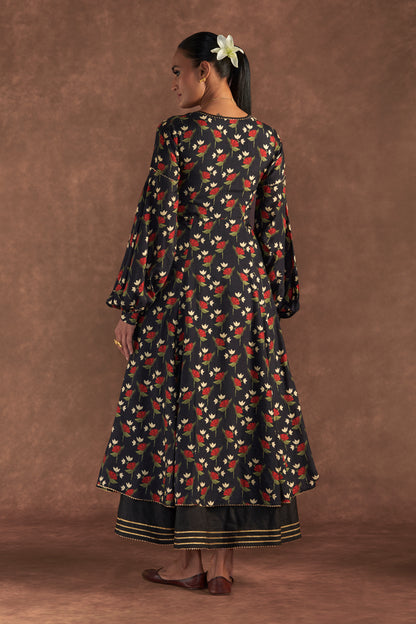 Black Irisbud Kurta Dress