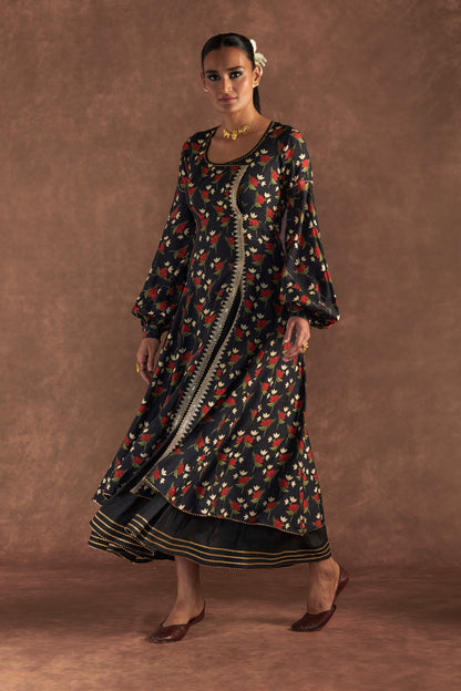 Black Irisbud Kurta Dress