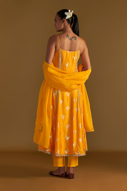 Mango Yellow Irisbud  Anarkali Set