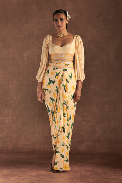 Vanilla Poppy  Petal Drape Skirt Set