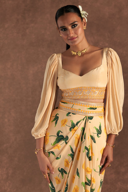 Vanilla Poppy  Petal Drape Skirt Set