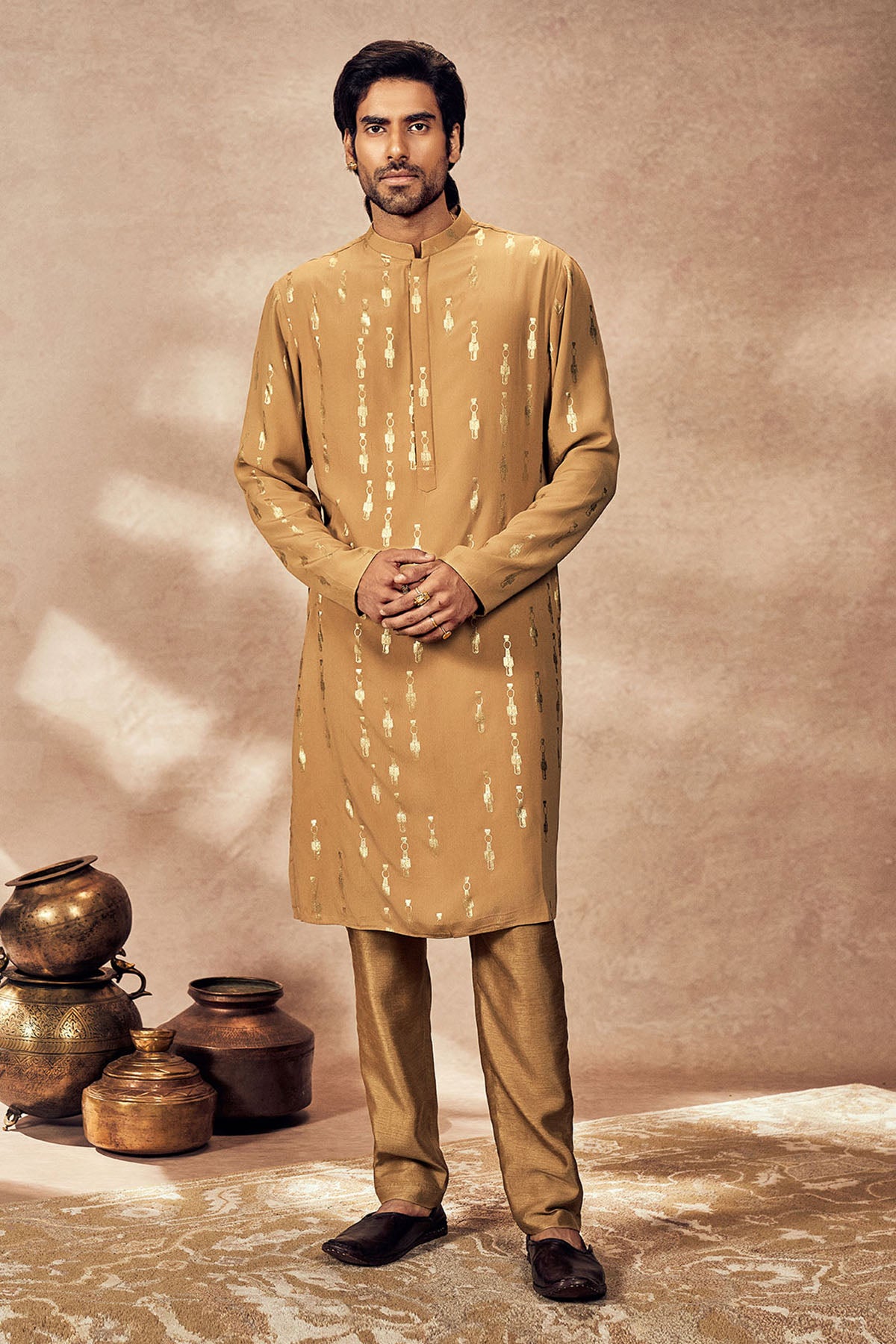 Beige Tribal Pillar Kurta Set