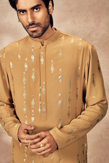 Beige Tribal Pillar Kurta Set