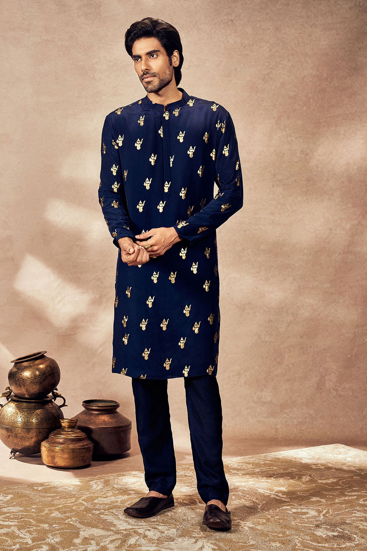 Blue Ganesha Foil Kurta Set