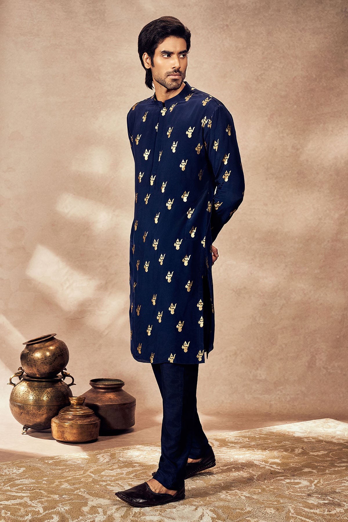 Blue Ganesha Foil Kurta Set