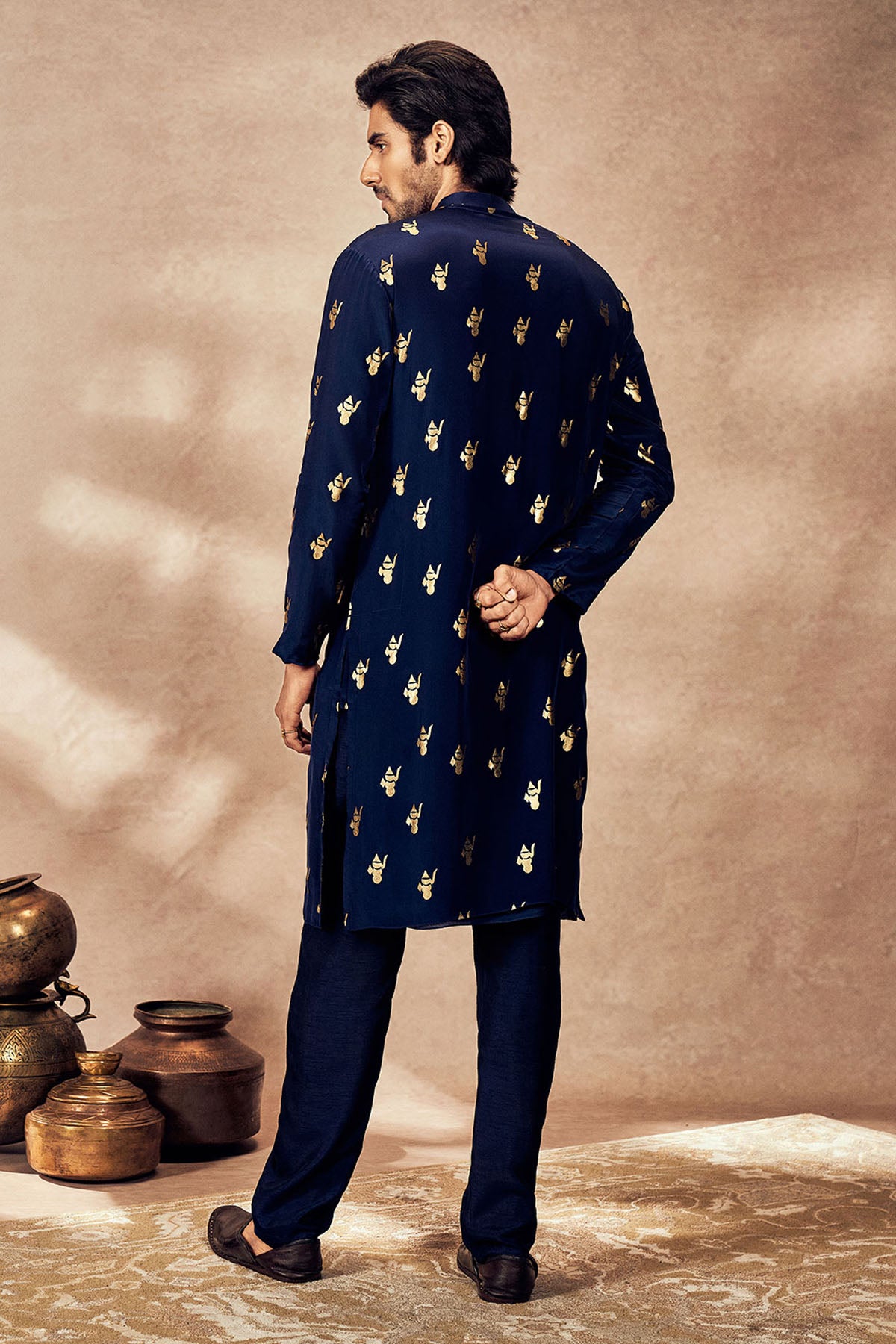 Blue Ganesha Foil Kurta Set