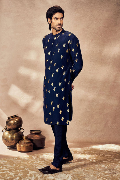 Blue Ganesha Foil Kurta