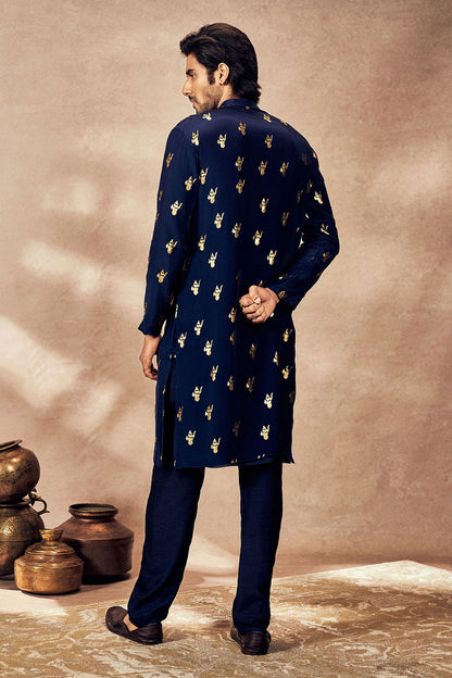 Blue Ganesha Foil Kurta