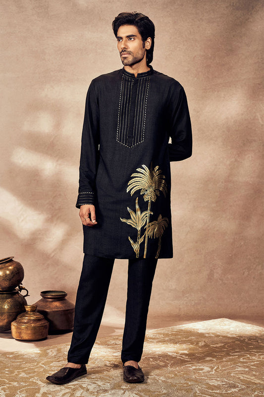 Black Palm Blooms Kurta