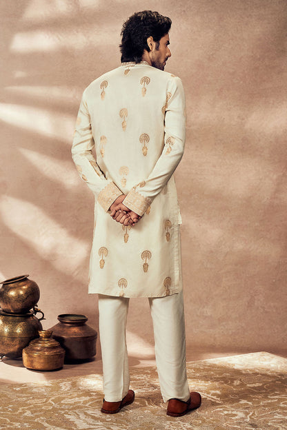 Ivory Traveller's Palm Jacquard Kurta