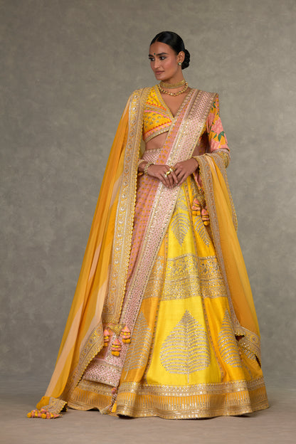 Yellow Sorbet Paan-Patti Lehenga