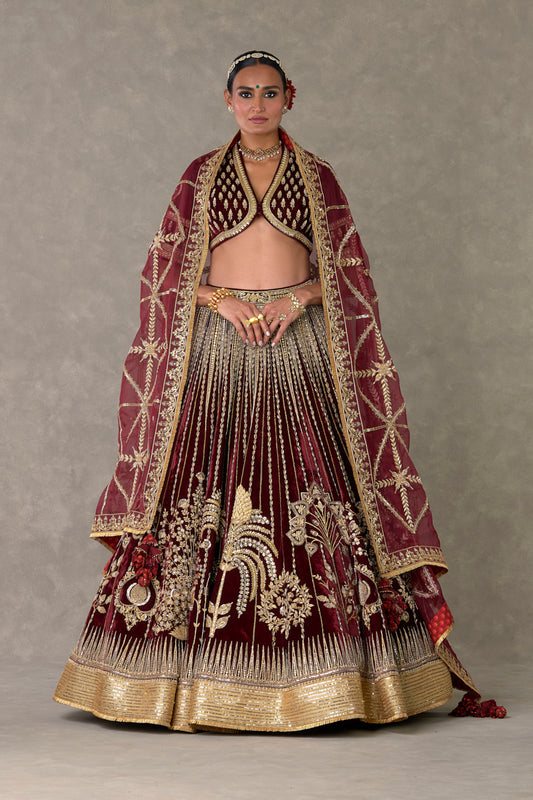 Wine 'Dil- Chidiya' Lehenga Set