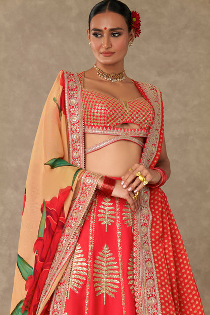 Red Paan Patti Lehenga Set