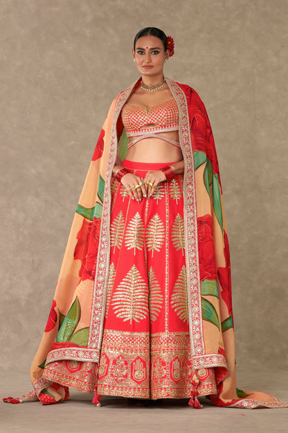 Red Paan Patti Lehenga Set