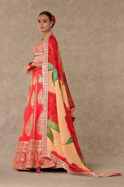 Red Paan Patti Lehenga Set