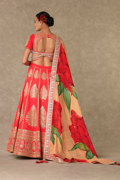 Red Paan Patti Lehenga Set