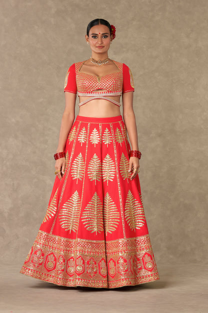 Red Paan Patti Lehenga Set