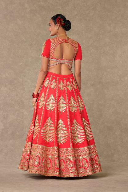 Red Paan Patti Lehenga Set