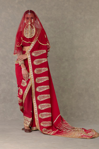 Red Son-Patti Saree